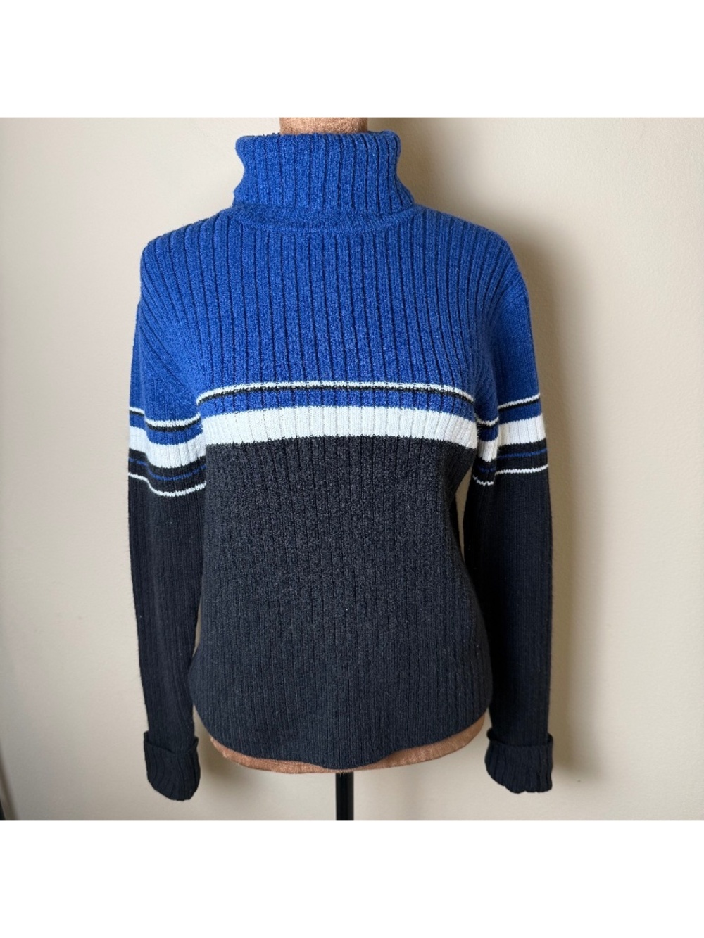 Vintage 90s Y2K Tangents Ribbed Striped Turtleneck Sweater Womens Large Shirt